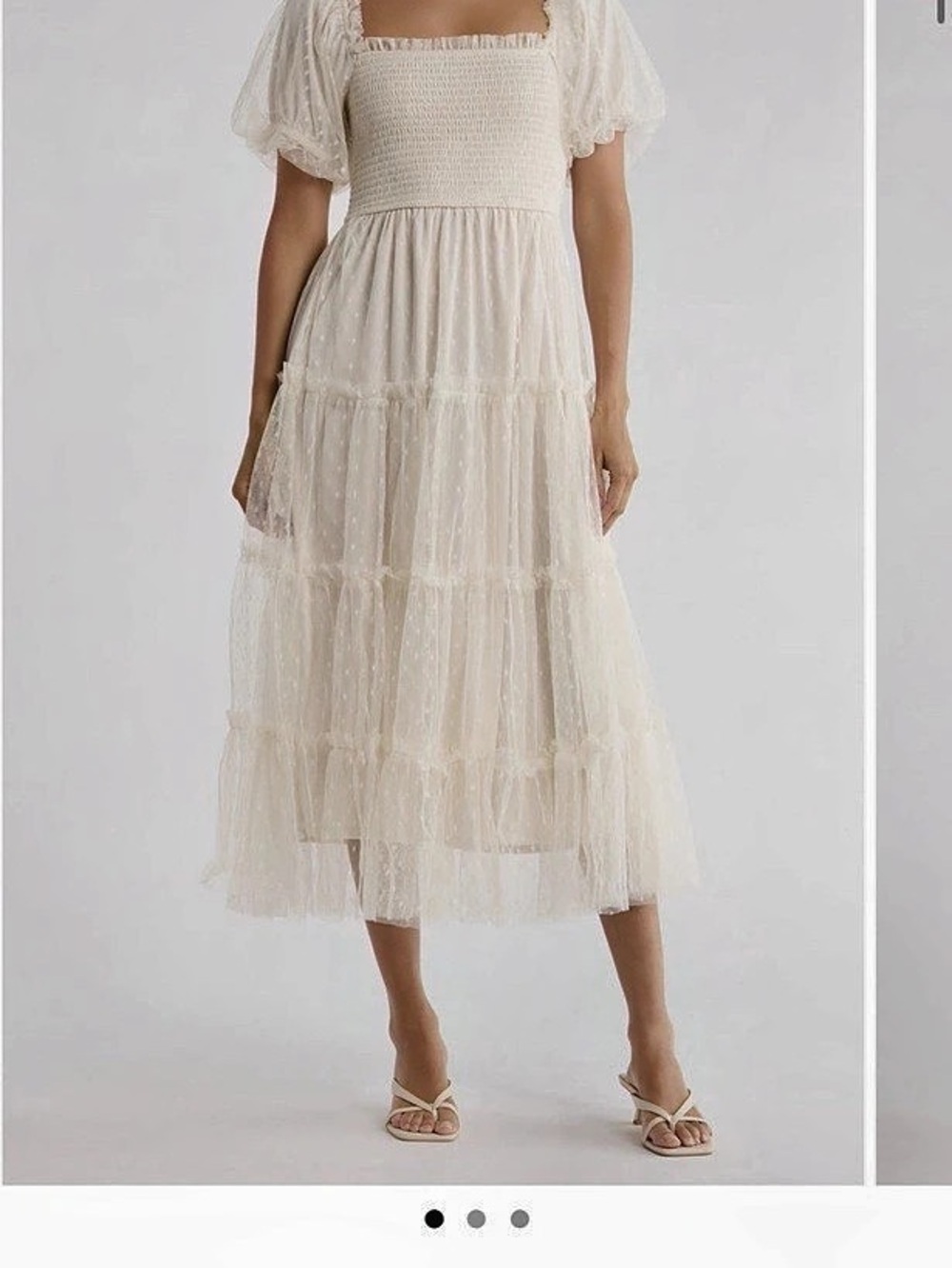 Blu Pepper Puff Sleeve Midi Dress in Cream Like New